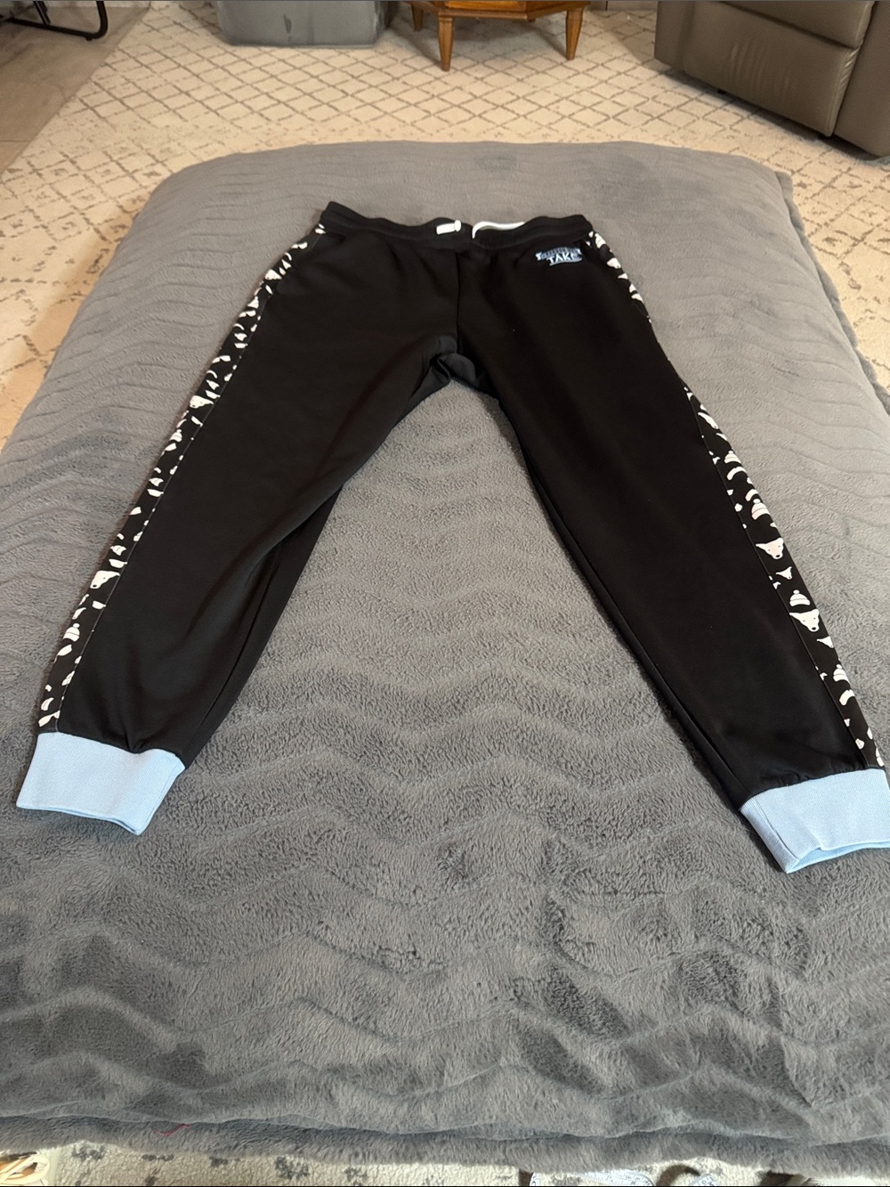 Men's Black Jogger Pants with Light Blue Cuffs